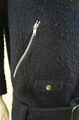 THE KOOPLES Dark Midnight Blue Wool Blend Zipper Biker Jacket Coat Sz38 UK10