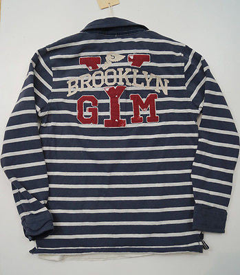 SCOTCH SHRUNK Boys Navy & Cream Brooklyn Gym Long Sleeve Rugby Shirt Top BNWT