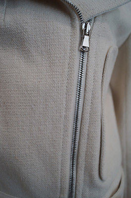 CARVEN Ladies Cream Cotton Box Biker Short Length Fitted Belted Jacket UK12; 40
