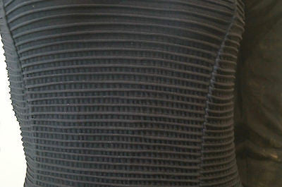 WOLFORD Black Sheer Neckline & Long Sleeves Chunky Rib Fitted Pencil Dress Sz:S