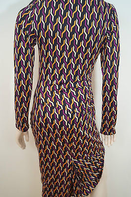 DIANE VON FURSTENBERG Purple Orange Cream Black Geometric Print Dress 8 UK12