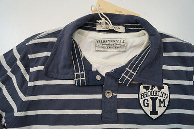 SCOTCH SHRUNK Boys Navy & Cream Brooklyn Gym Long Sleeve Rugby Shirt Top BNWT