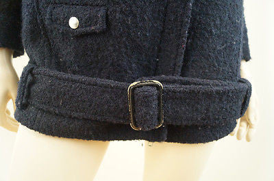 THE KOOPLES Dark Midnight Blue Wool Blend Zipper Biker Jacket Coat Sz38 UK10