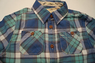SCOTCH SHRUNK Boys Blue Green Cottton Checked Tartan Long Sleeve Shirt Top BNWT