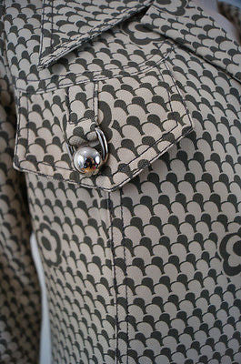 BARBARA BUI Beige Grey 100% Cotton Floral Geometric Print Silk Lined Jacket 40