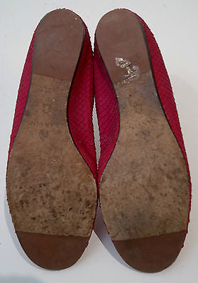 LANVIN Red Leather Textured Python Flat Slip On Ballerina Pump Shoes EU39 UK6