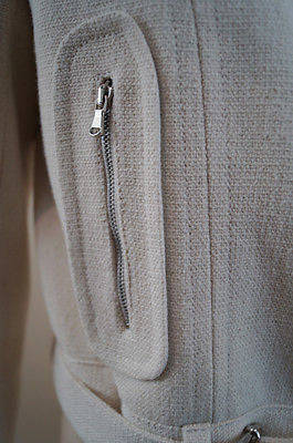 CARVEN Ladies Cream Cotton Box Biker Short Length Fitted Belted Jacket UK12; 40