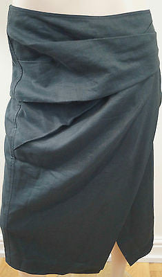 DONNA KARAN NEW YORK Black Wool Linen Blend Wrap Pleated Pencil Skirt IT42 UK10