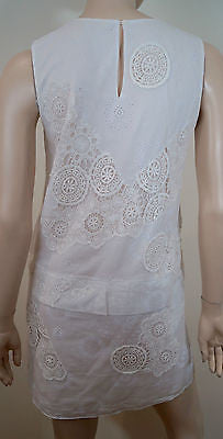 VANESSA BRUNO White Embroidered Round Neck Sleeveless Summer Tunic Dress 40 UK12