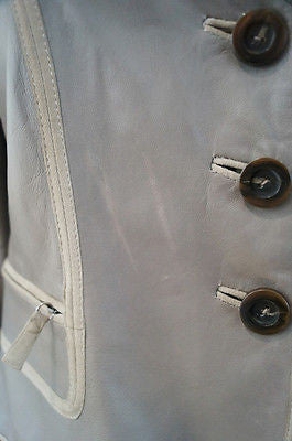 ARMANI COLLEZIONI Grey Soft Lamb Leather & Beige Suede Trim Jacket IT44 UK12