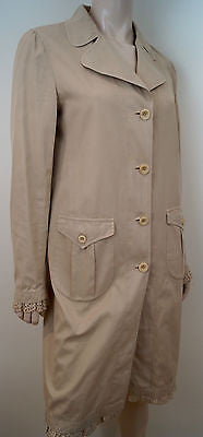 MIU MIU Beige Cotton Collared Crochet Trim Long Sleeve Mac Trench Coat 44 UK12