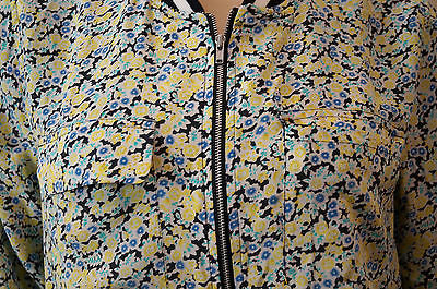 EQUIPMENT FEMME Multi Colour 100% Silk Floral Print Casual Blouson Jacket Sz:M