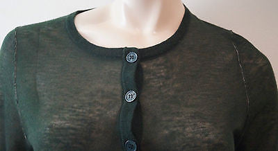 ZADIG & VOLTAIRE Olive Green Sheer Wool Blend Sheer Round Neck Cardigan Top M