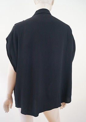 DVF DIANE VON FURSTENBERG Black Karin Short Kimono Sleeve Collared Blouse Sz:M
