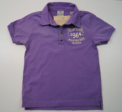 SCOTCH SHRUNK Boys Purple New York 1964 Motif Short Sleeve Polo Shirt Top BNWT