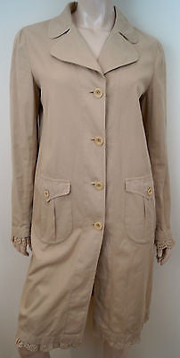 MIU MIU Beige Cotton Collared Crochet Trim Long Sleeve Mac Trench Coat 44 UK12