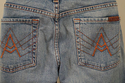 7 FOR ALL MANKIND Womens Blue Denim Faded & Crease Detail Bootcut Jeans Sz 28