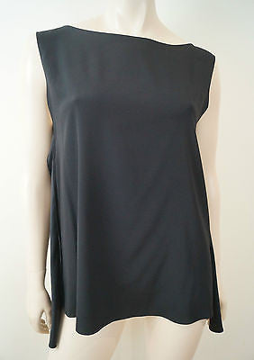 RAMY BROOK Black 100% Silk Scoop Neck Sleeveless Satin Trim Evening Top Sz:S