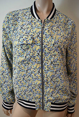 EQUIPMENT FEMME Multi Colour 100% Silk Floral Print Casual Blouson Jacket Sz:M