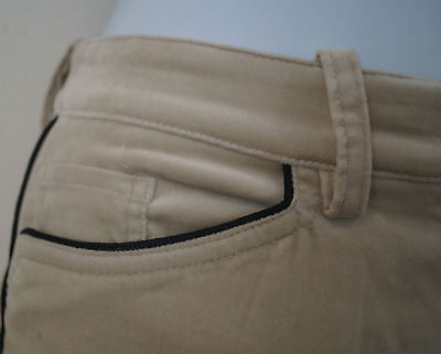 ISABEL MARANT Cream Beige & Black Trim Velvet Skinny Trousers Pants Sz:40; UK12