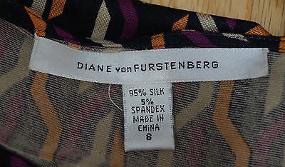 DIANE VON FURSTENBERG Purple Orange Cream Black Geometric Print Dress 8 UK12