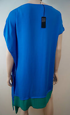 JOSEPH Royal Blue & Green Silk Sleeveless Asymmetric Hemline Dress 40 UK12 BNWT