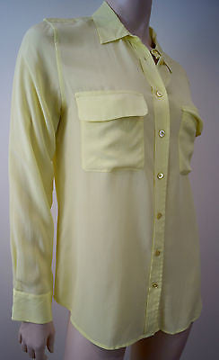 EQUIPMENT FEMME Lime Sherbet Yellow 100% Silk Sheer Evening Blouse M BNWT