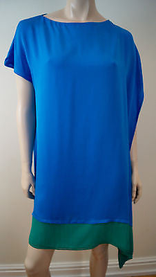 JOSEPH Royal Blue & Green Silk Sleeveless Asymmetric Hemline Dress 40 UK12 BNWT