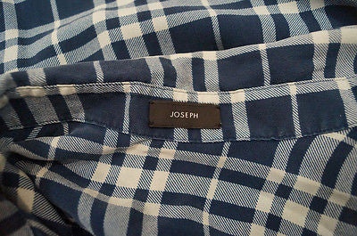 JOSEPH Dark Navy Blue & White 100% Silk Check Tartan Blouse Top Sz: 40 UK12