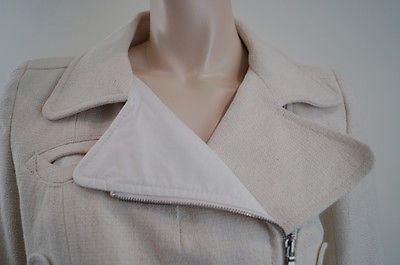CARVEN Ladies Cream Cotton Box Biker Short Length Fitted Belted Jacket UK12; 40