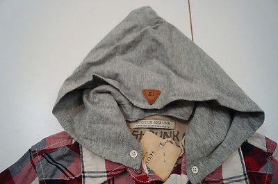 SCOTCH & SODA SHRUNK Red & Cream Checked Long Sleeve Grey Hoodie Shirt Top BNWT