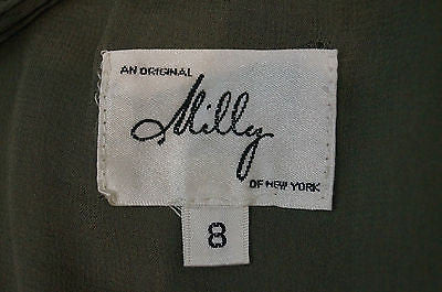 MILLY OF NEW YORK Khaki Olive Green Silk Ruffle Trim One Shoulder Top US8 UK12