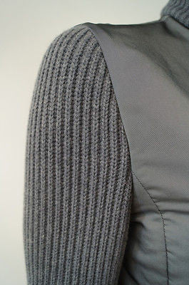 AKRIS PUNTO Grey Sheen Jacket With Wool Ribbed Sleeves & Collar Sz:40; UK12;