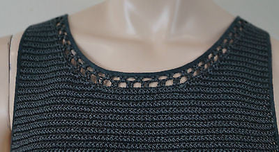 THEORY Grey Black Wash Sleeveless Knit Crochet Short Mini Shift Dress Sz:L BNWT