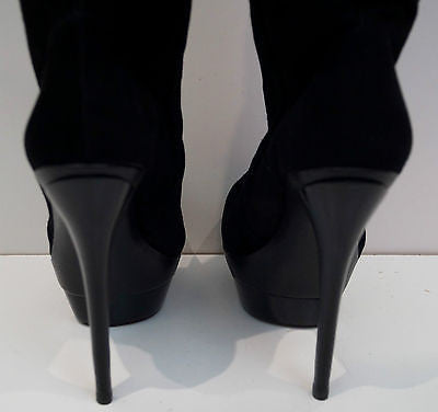 RACHAEL ZOE Black Suede Thigh High Gold Tone Platform Evening Boots EU30 UK6