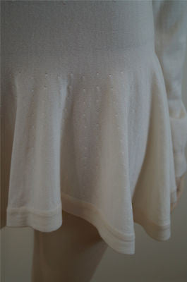 ALEXANDER McQUEEN Cream 100% Wool Fitted Pleated Hemline Jumper Top XXL