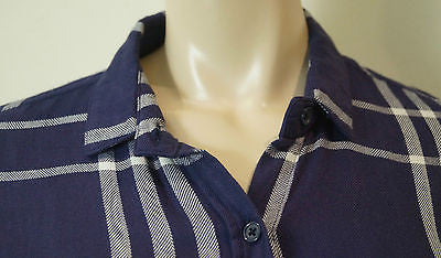 RAILS Blue & Cream Check Cap Sleeve Collared Casual Summer Blouse Shirt Top Sz:M