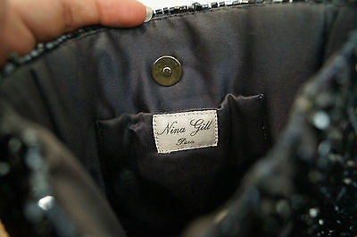 NINA GILL Vintage Black Bead Embellished Lined Small Evening Shoulder Bag