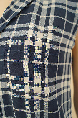 JOSEPH Dark Navy Blue & White 100% Silk Check Tartan Blouse Top Sz: 40 UK12