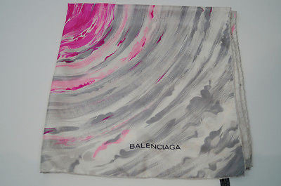 BALENCIAGA Pink & Grey 100% Silk Spiral Print Branded Handkerchief Scarf