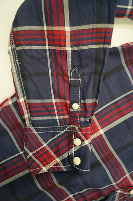 SCOTCH & SODA / SHRUNK Boys Blue & Red Checked Long Sleeve Hoodie Shirt Top BNWT