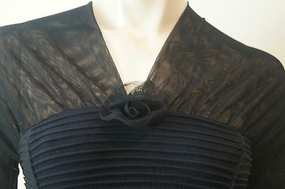 WOLFORD Black Sheer Neckline & Long Sleeves Chunky Rib Fitted Pencil Dress Sz:S