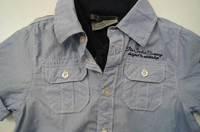 SCOTCH & SODA SHRUNK Navy Polo & Blue Stripe Short Sleeve Collar Shirt Top BNWT