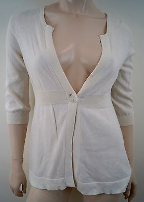 VINCE Cream Cotton & Cashmere Knit Plunge V Neck 3/4 Sleeve Cardigan Top Sz:S