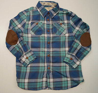 SCOTCH SHRUNK Boys Blue Green Cottton Checked Tartan Long Sleeve Shirt Top BNWT