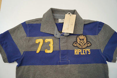 SCOTCH SHRUNK Boys Grey & Purple Big Stripe Branded Polo Shirt Top BNWT