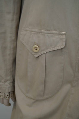 MIU MIU Beige Cotton Collared Crochet Trim Long Sleeve Mac Trench Coat 44 UK12