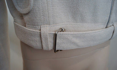 CARVEN Ladies Cream Cotton Box Biker Short Length Fitted Belted Jacket UK12; 40