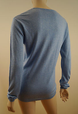 ELEVEN PARIS Ladies Basic Colors Light Blue Fine Knit V Neck Jumper Top SzM BNWT