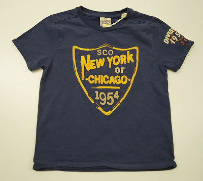 SCOTCH SHRUNK Boys Navy Blue New York Chicago Short Sleeve T-Shirt Tee Top BNWT